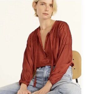 NWT J.Crew Featherweight Satin Tie-Neck Top, Clay Tile Red | Size Small
